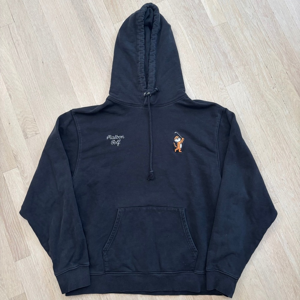Malbon Golf Hoodie Mens Large Black Excellent Script Logo Tiger Graphic